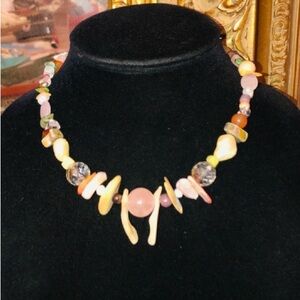 Colorful Stone Bead Necklace Rose Quartz Pearl Agate Beach Surfer New Age OOAK